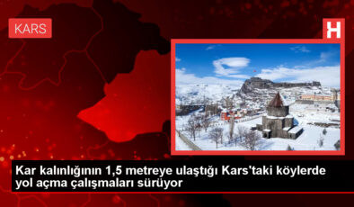 Kars’ın Sarıkamış ilçesinde kar ve tipi nedeniyle kapanan köy yolları açılıyor